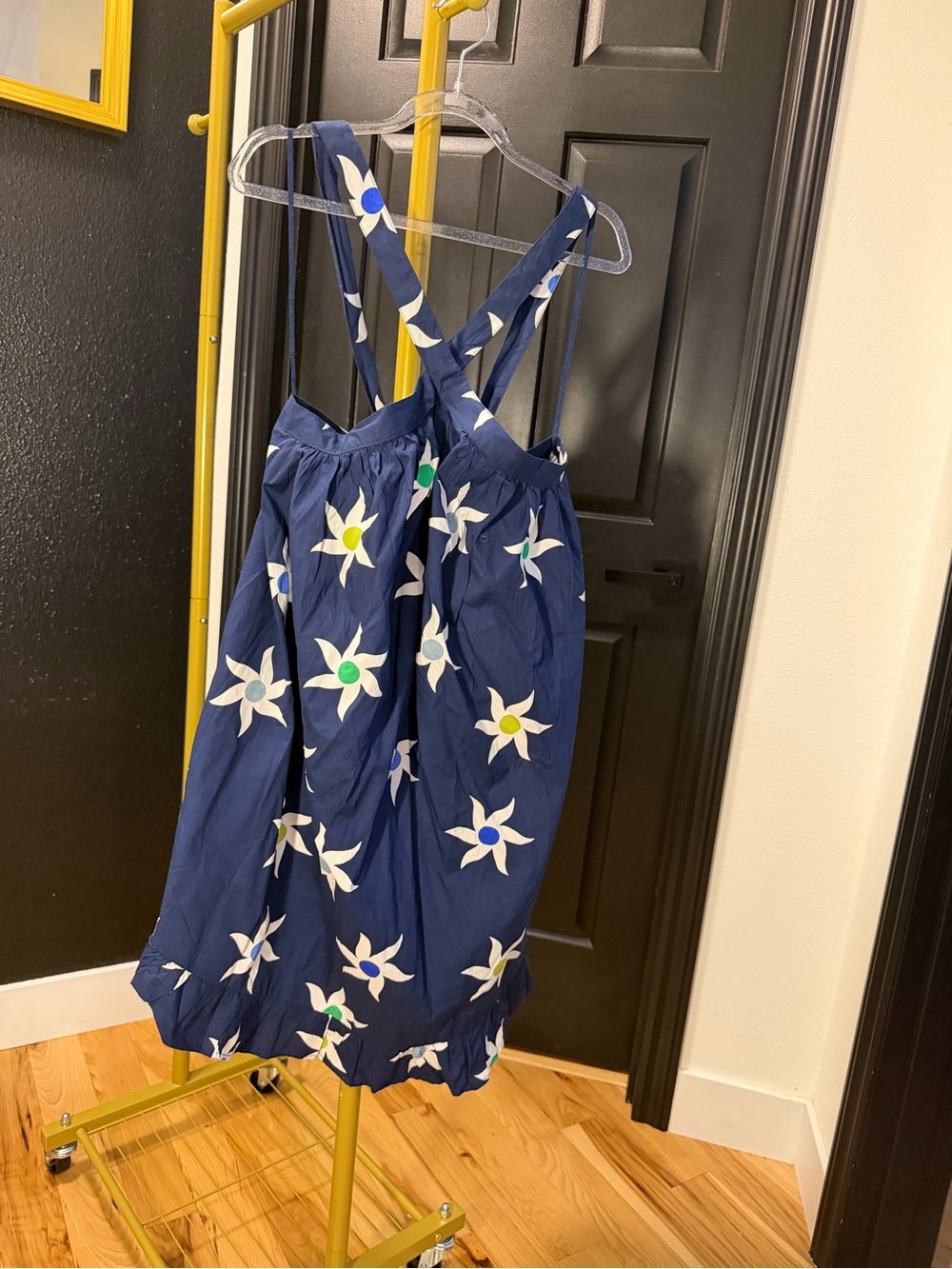 Anthropologie Navy Floral Pinafore Dress with White & Multicolor Centers